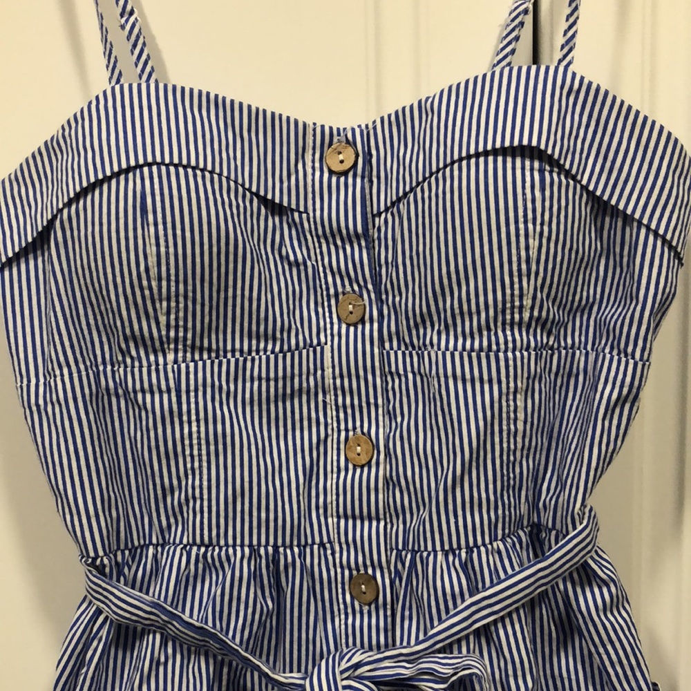 Anthropology Purple Snow dress woman’s medium m blue white pin stripe EUC - Picture 2 of 8